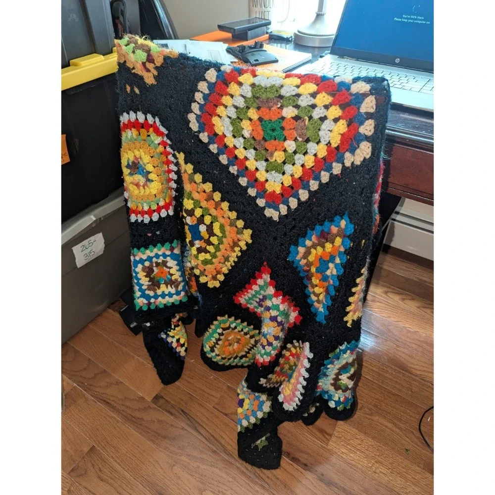 Handmade‎ Granny Square Crochet Throw Blanket Boho Hippie Cottagecore Retro Cozy